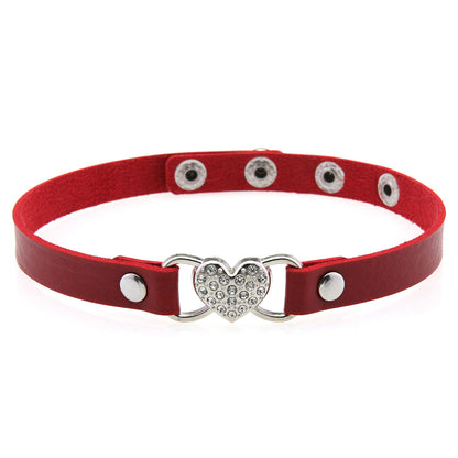 Punk Rivet Leather Choker - Red