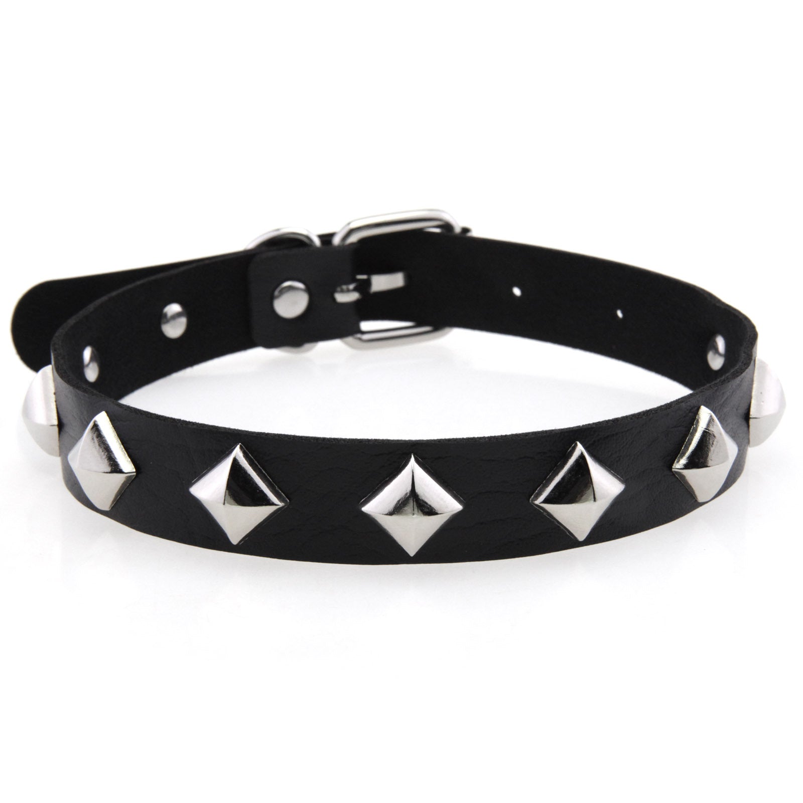 Square Rivet Leather Choker - Black - Punk Lovers