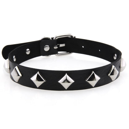 Square Rivet Leather Choker - Black - Punk Lovers