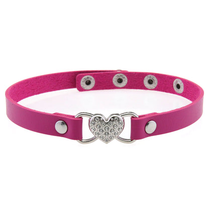 Punk Rivet Leather Choker - Rose