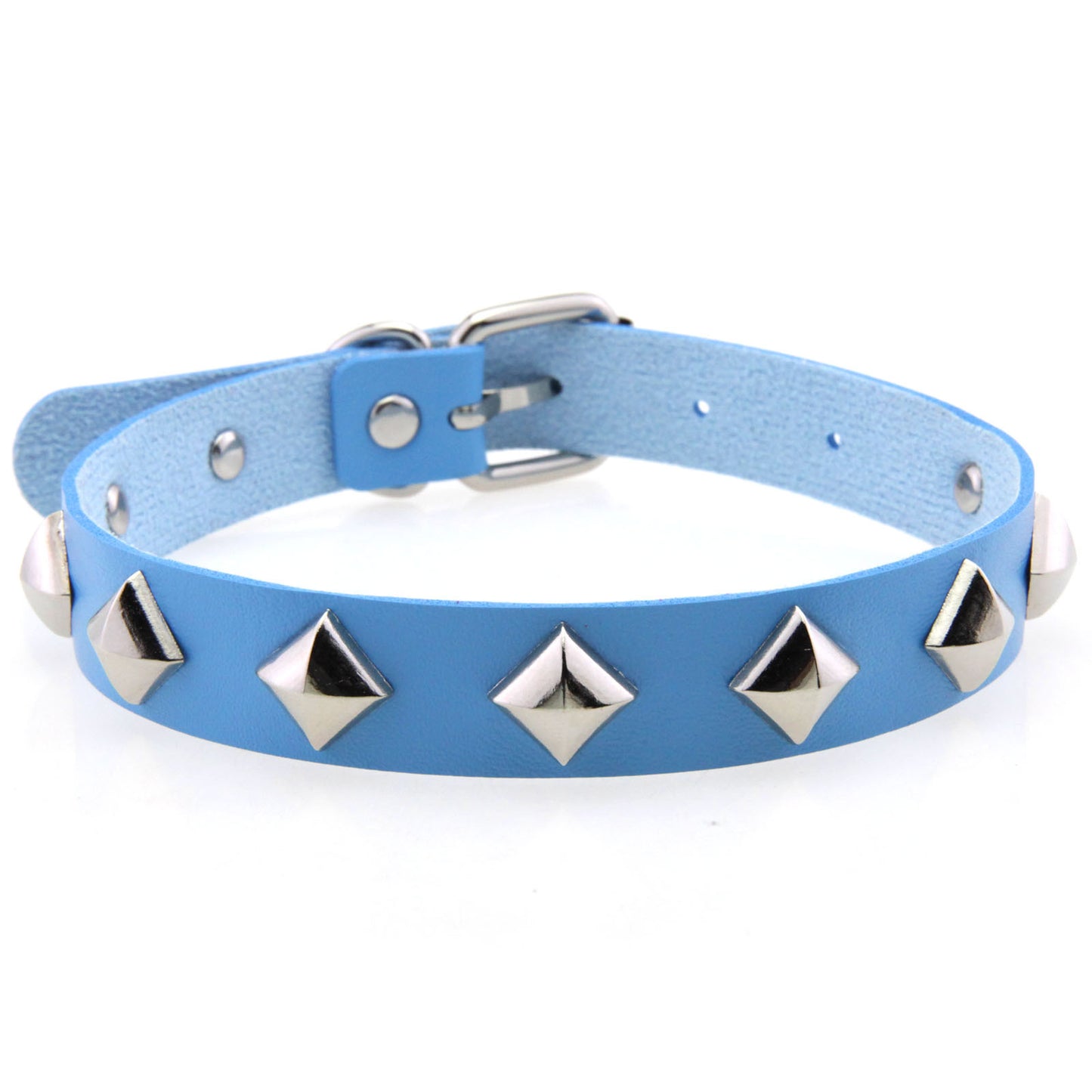 Square Rivet Leather Choker - Light Blue - Punk Lovers