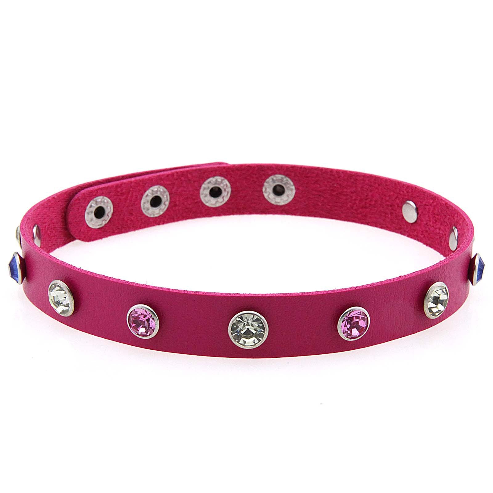 Punk Rivet Leather Choker - 玫红色