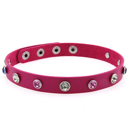 Punk Rivet Leather Choker - 玫红色