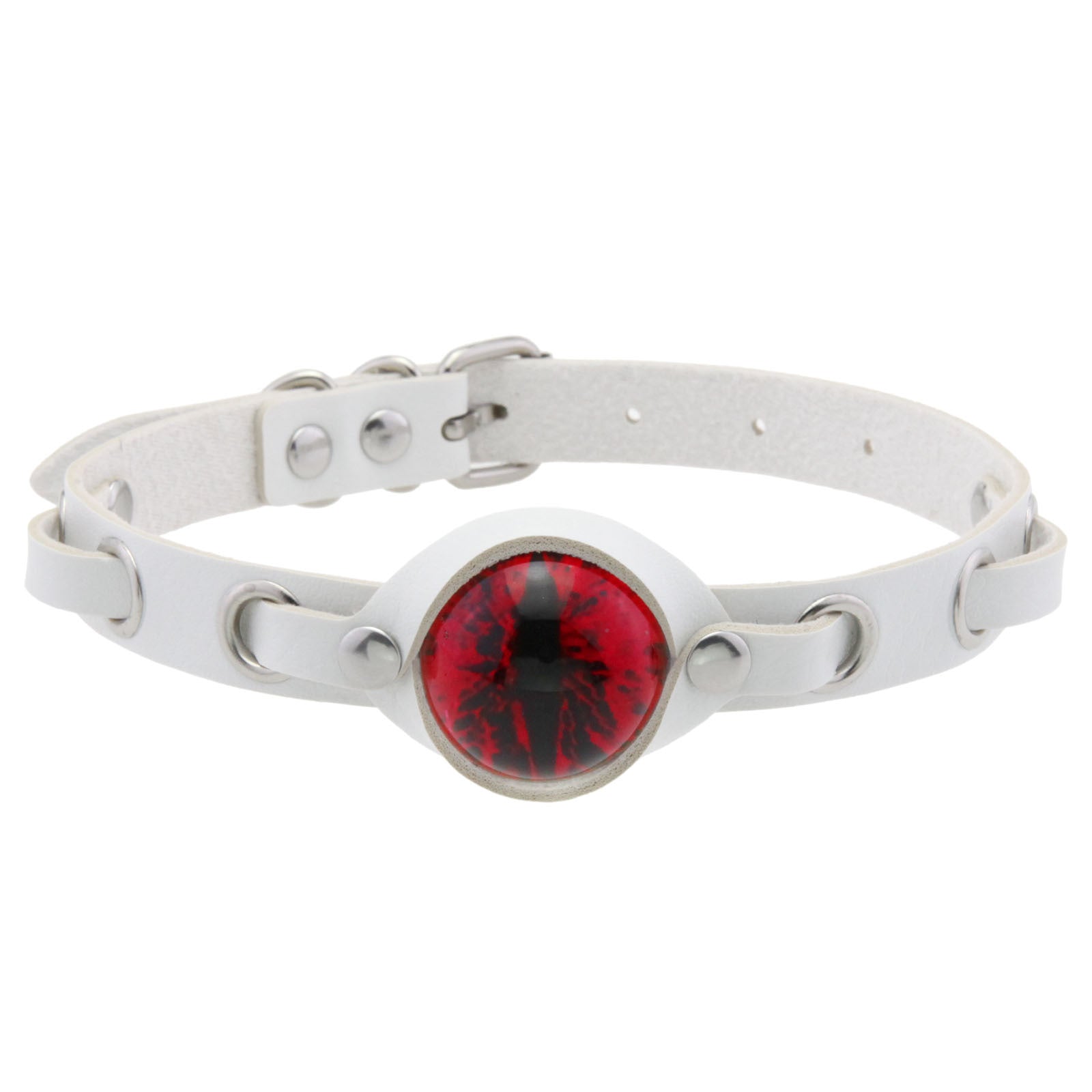 朋克爱好者皮革恶魔之眼项圈，黑色皮革带有金属眼睛装饰的时尚珠宝配饰