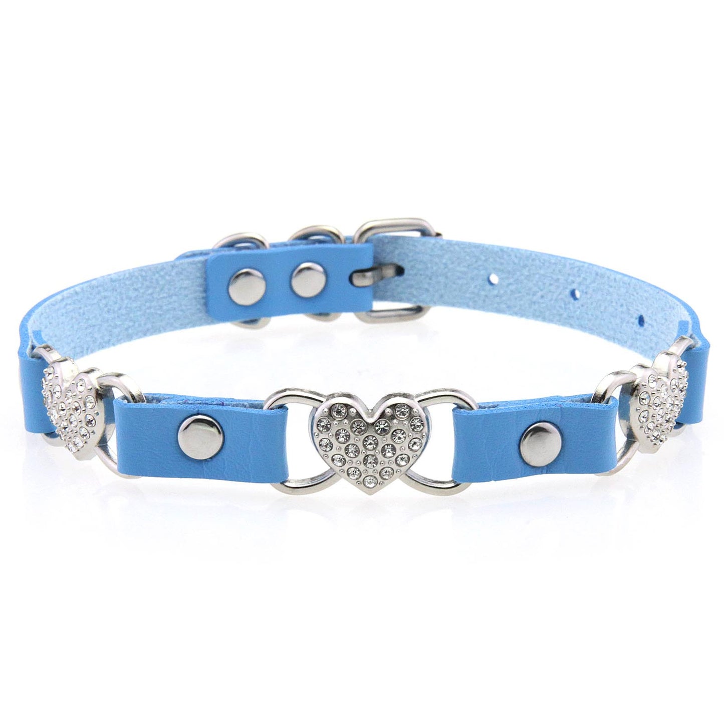 Punk Rivet Leather Choker - Light Blue