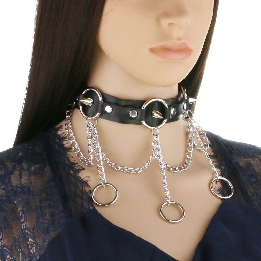Dark Gothic Triple Circle Leather Choker - Green | Punk Lovers