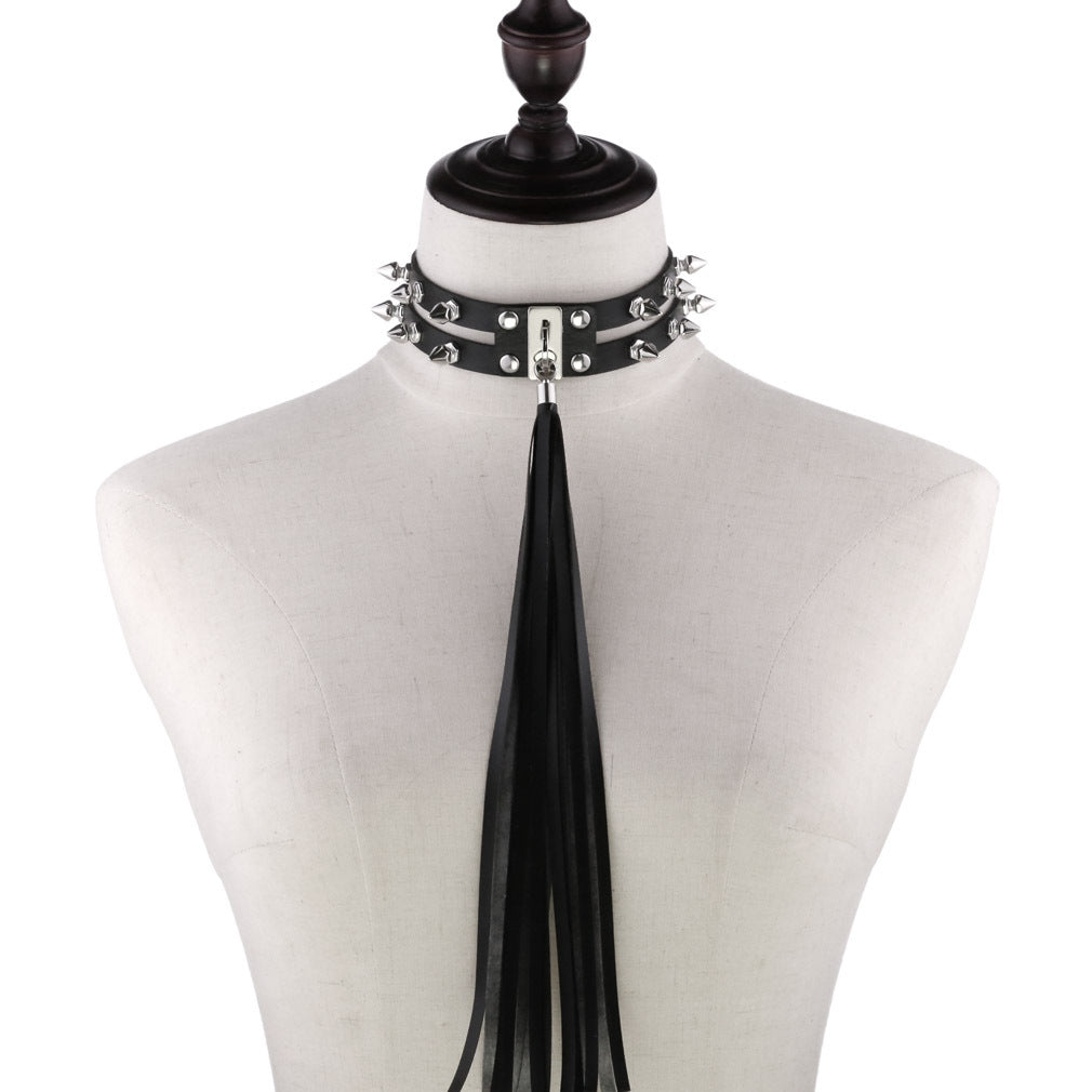 Punk Chain Link Leather Choker Necklace - White | Punk Lovers