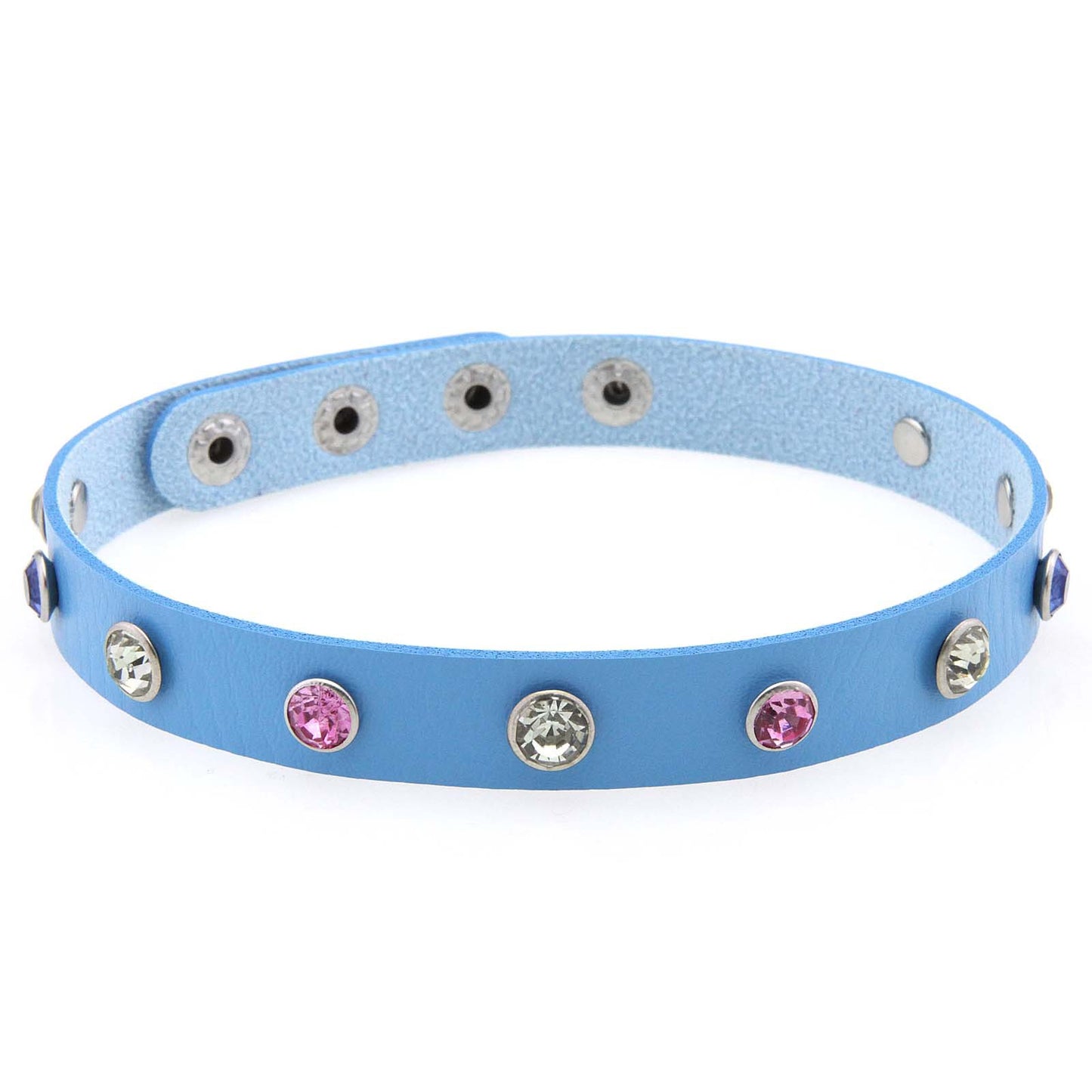 Punk Rivet Leather Choker - 浅蓝色