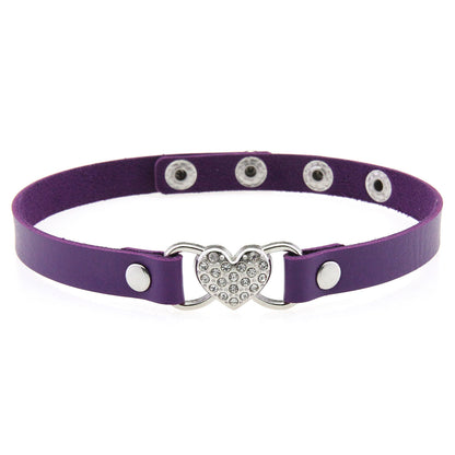 Punk Rivet Leather Choker - Purple