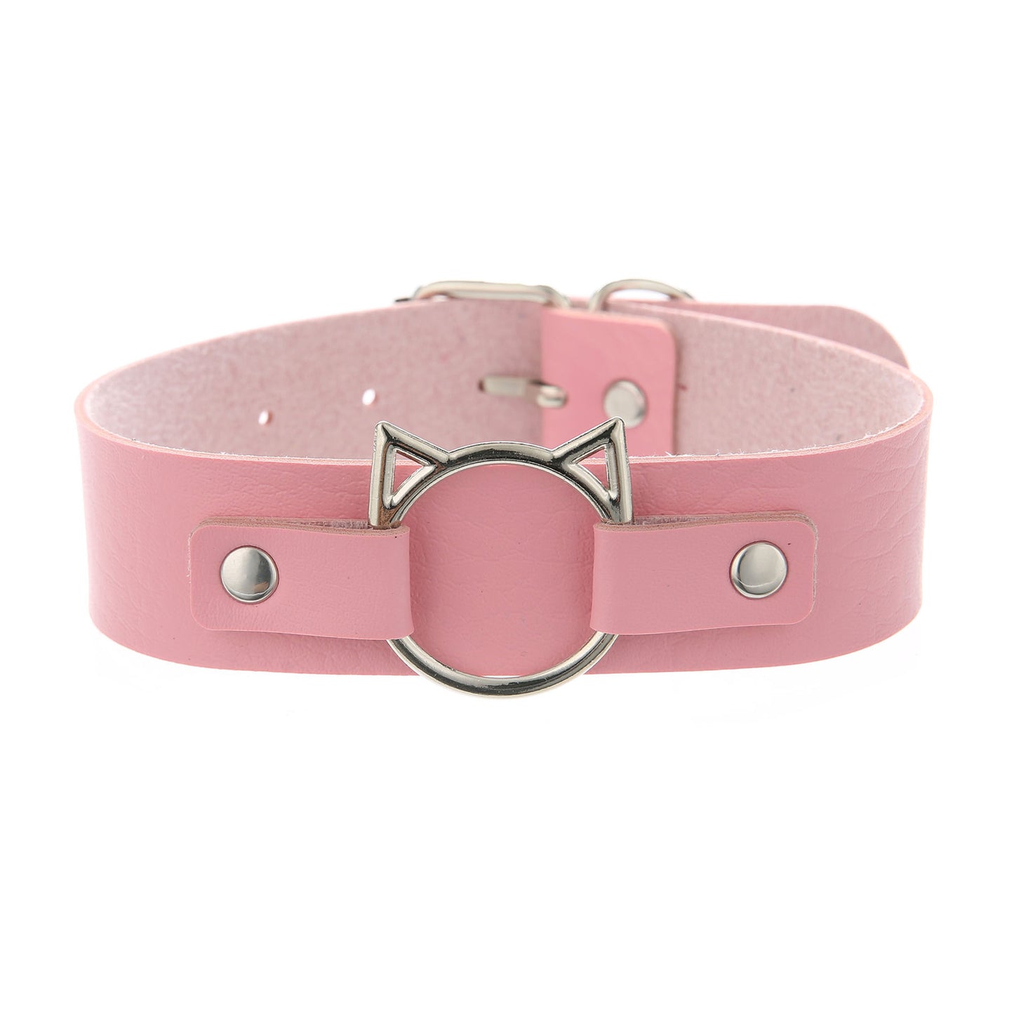 Punk Lovers Punk Leather Cat Choker in Pink