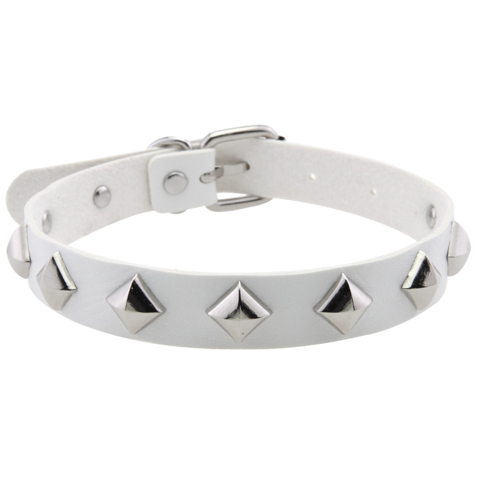 Square Rivet Leather Choker - White - Punk Lovers