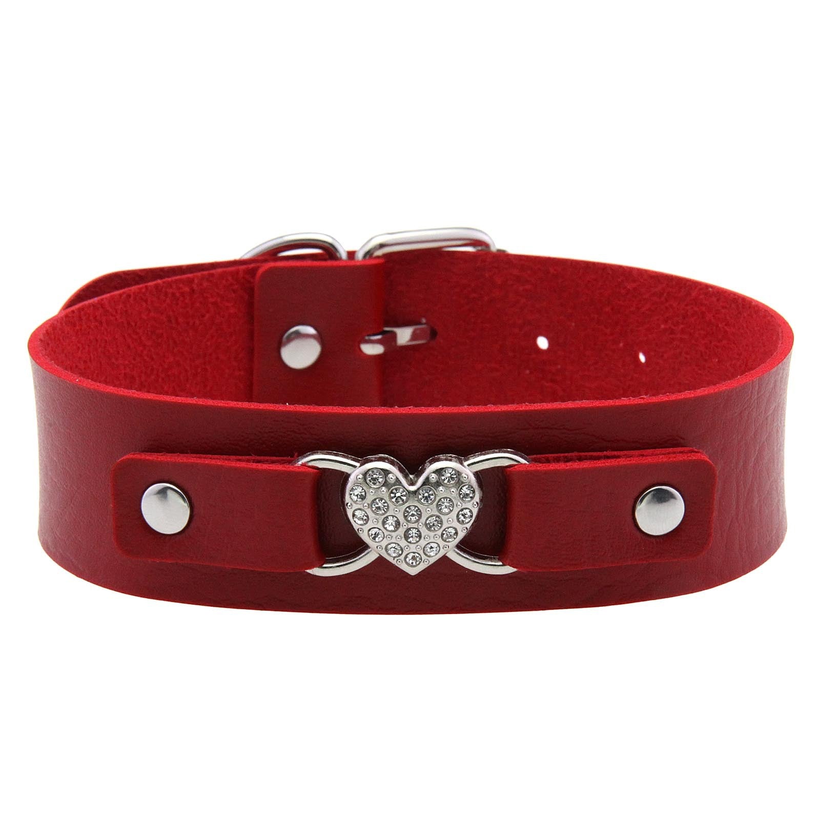Punk Rivet Leather Choker - Red
