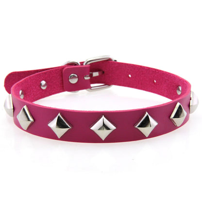 Square Rivet Leather Choker - Rose - Punk Lovers