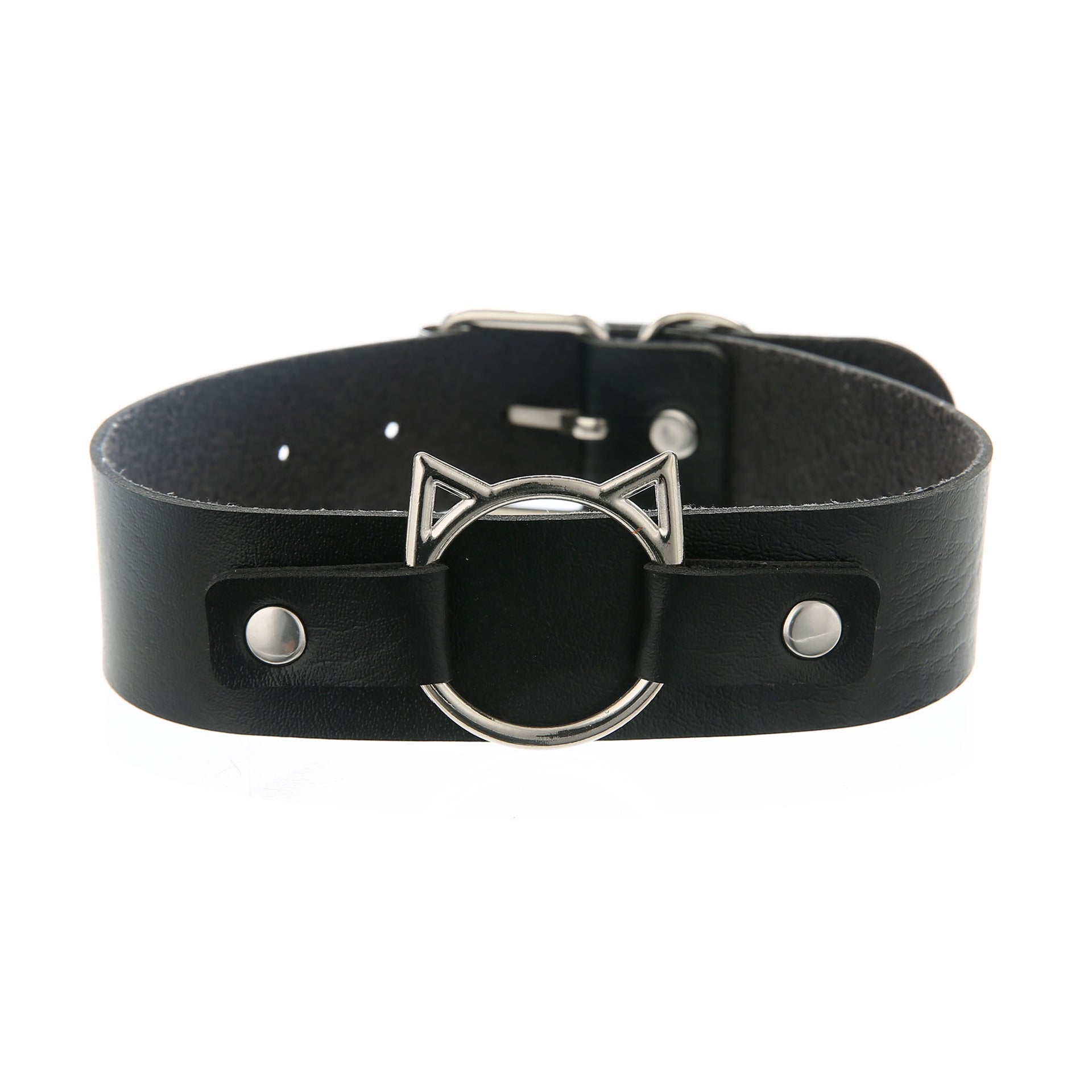 Punk Lovers Punk Leather Cat Choker in Black