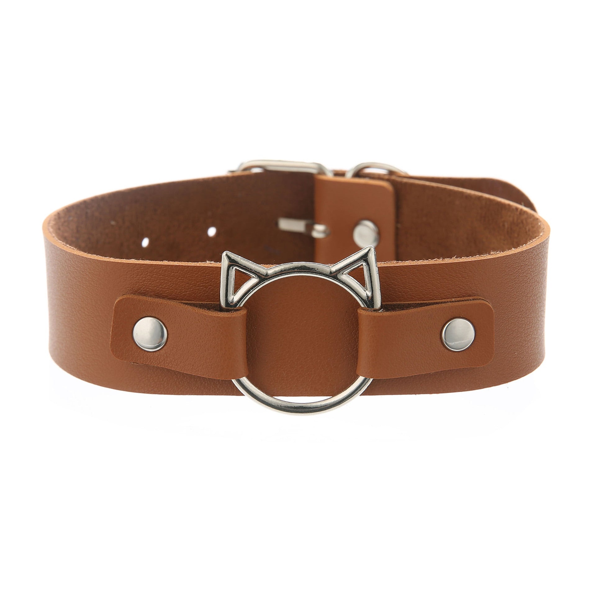 Punk Lovers Punk Leather Cat Choker in Coffee