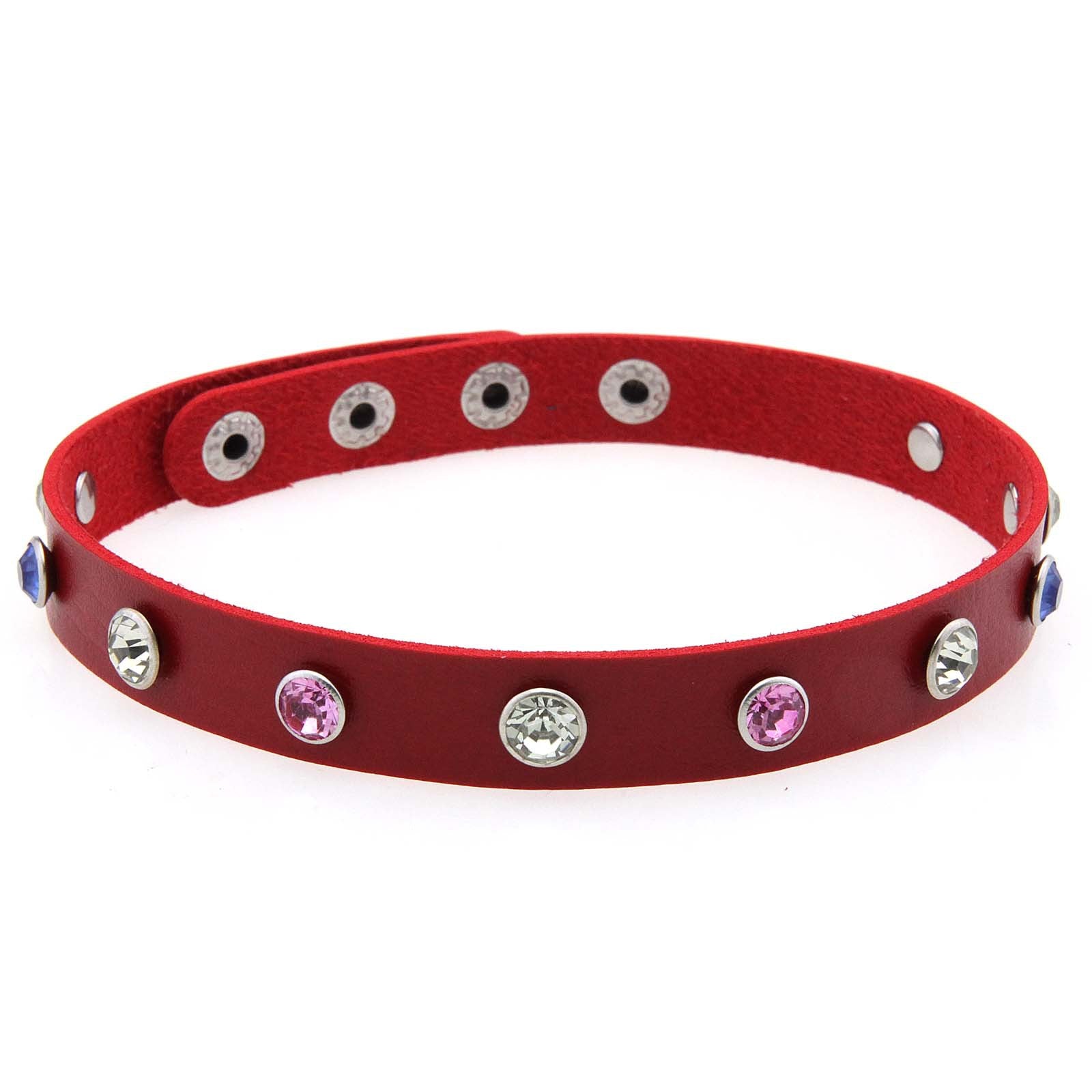 Punk Rivet Leather Choker - 红色