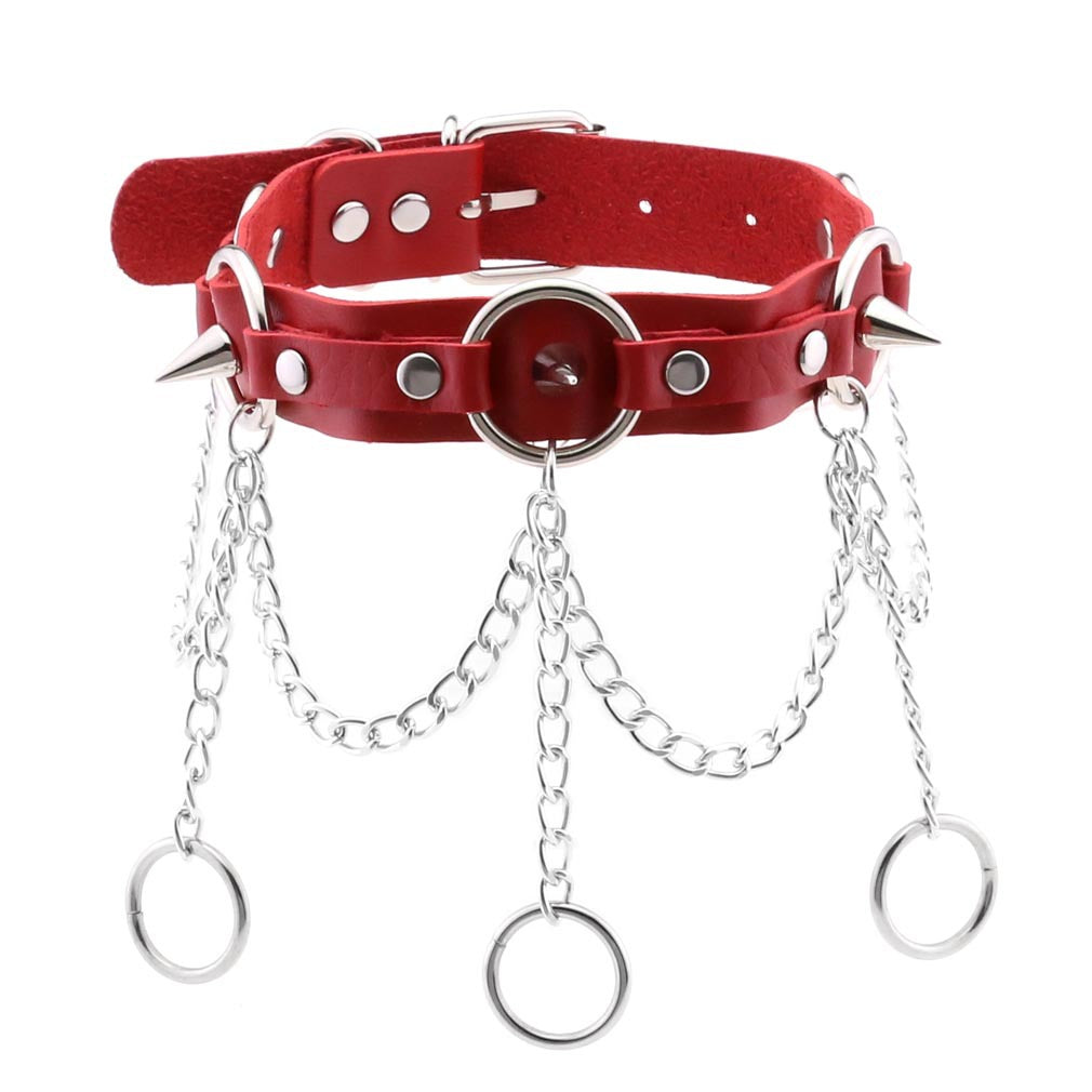 Dark Gothic Triple Circle Leather Choker - Black | Punk Lovers