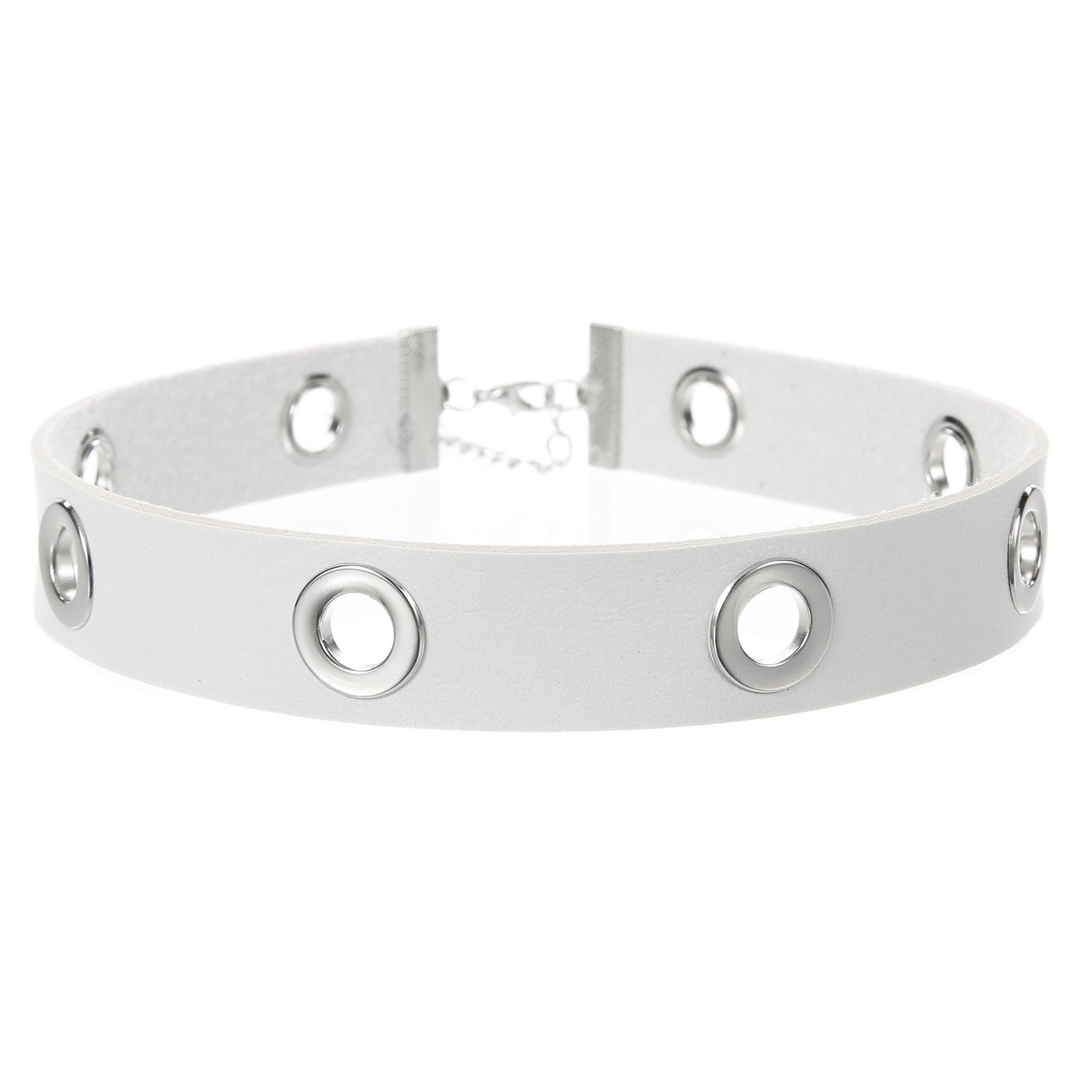 Punk Hollow Breathable Leather Choker - White - Punk Lovers