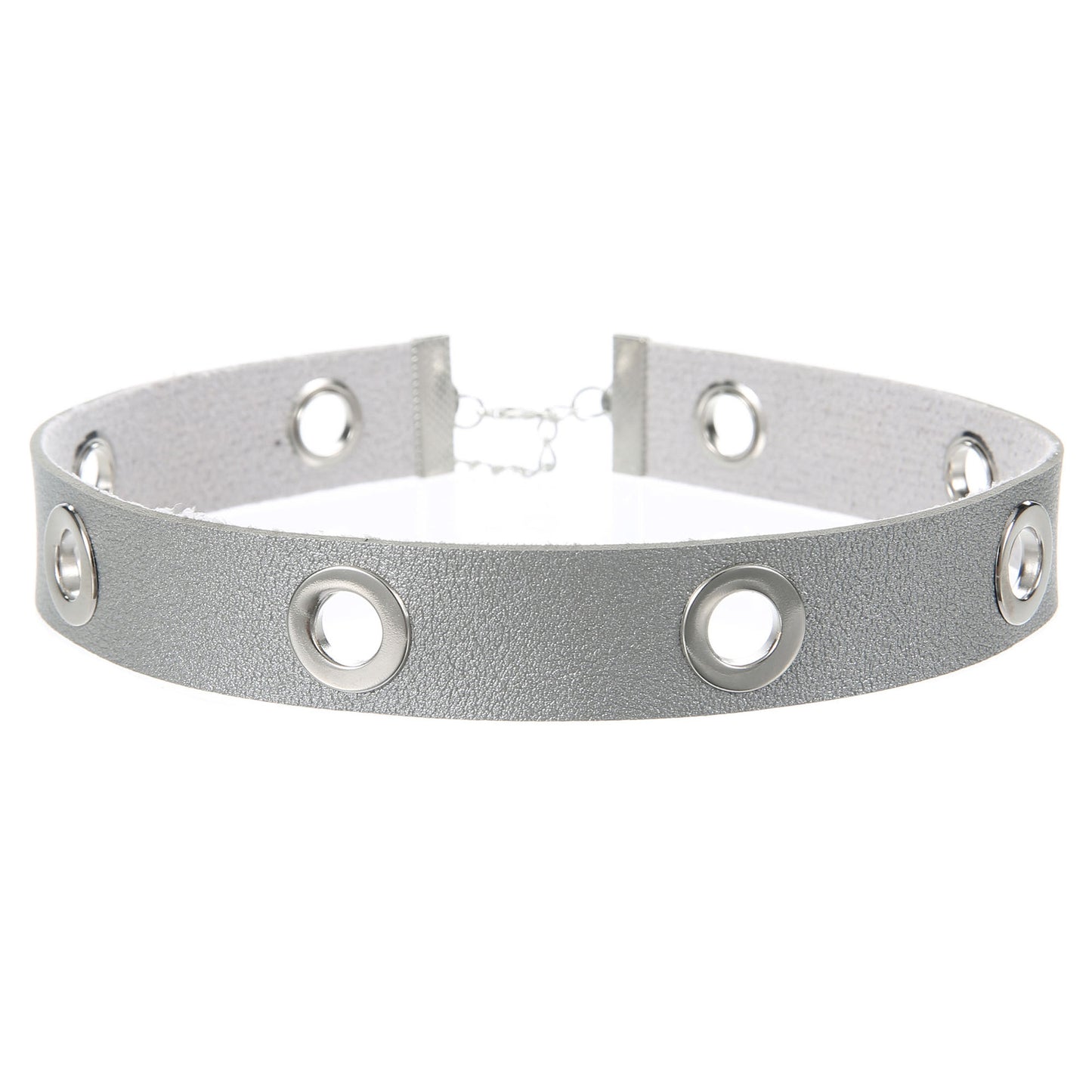 Punk Hollow Breathable Leather Choker - Gray - Punk Lovers