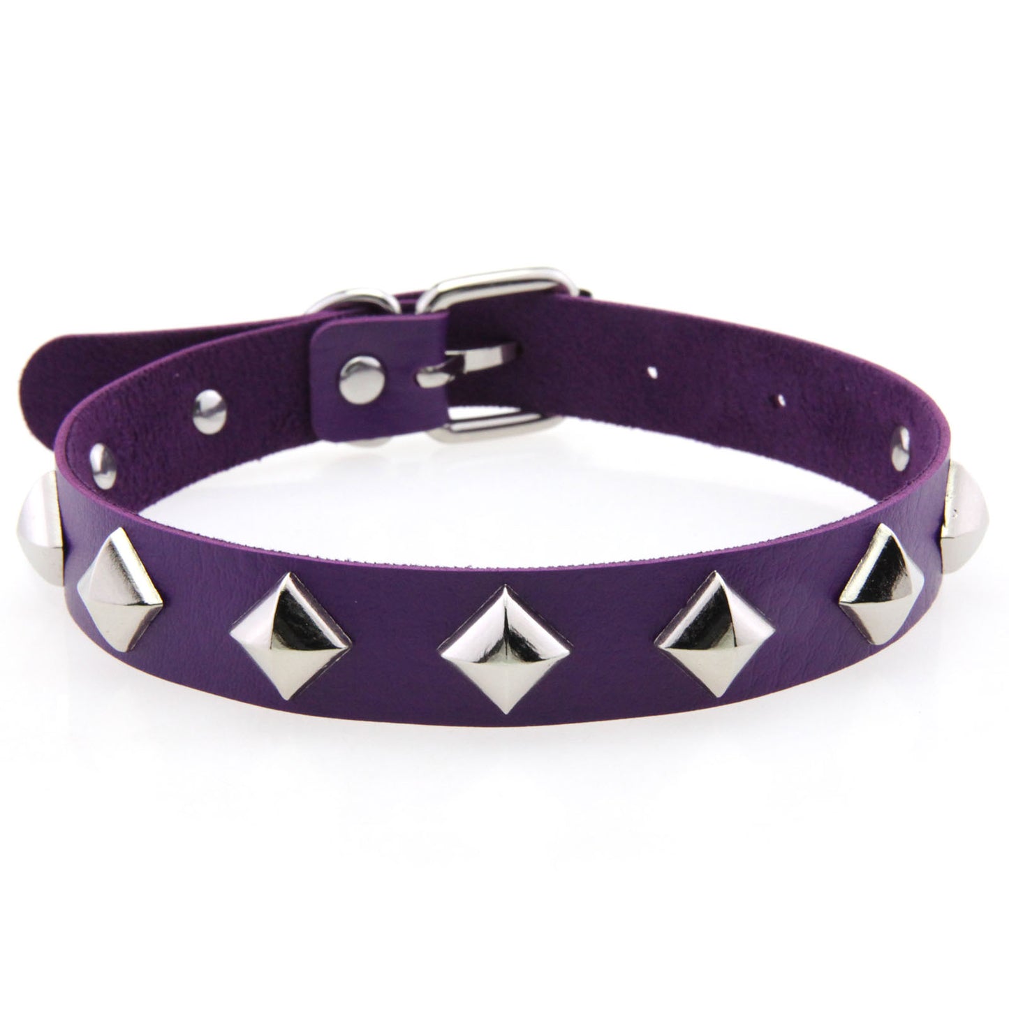 Square Rivet Leather Choker - Purple - Punk Lovers
