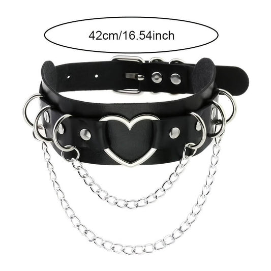 Punk Double Layer Heart Choker