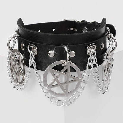 Punk Exaggerated Pentagram Chain Collar