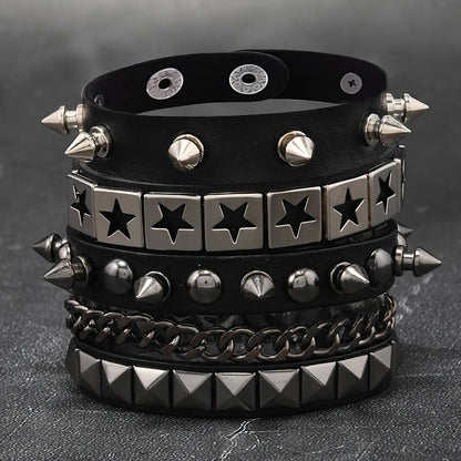 Punk Studded Star Chain Bracelet