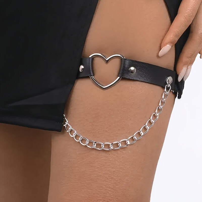 Punk Thigh Chain Body Harness with Thick Leg Cuff