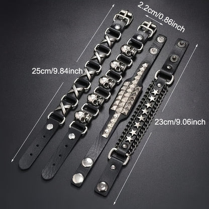 4 Pcs Skull Stars Punk Bracelet - Punk Lovers