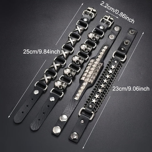 4 Pcs Skull Stars Punk Bracelet - Punk Lovers