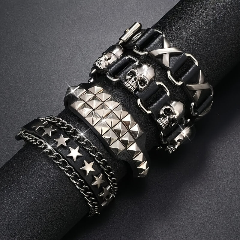 4 Pcs Skull Stars Punk Bracelet - Punk Lovers