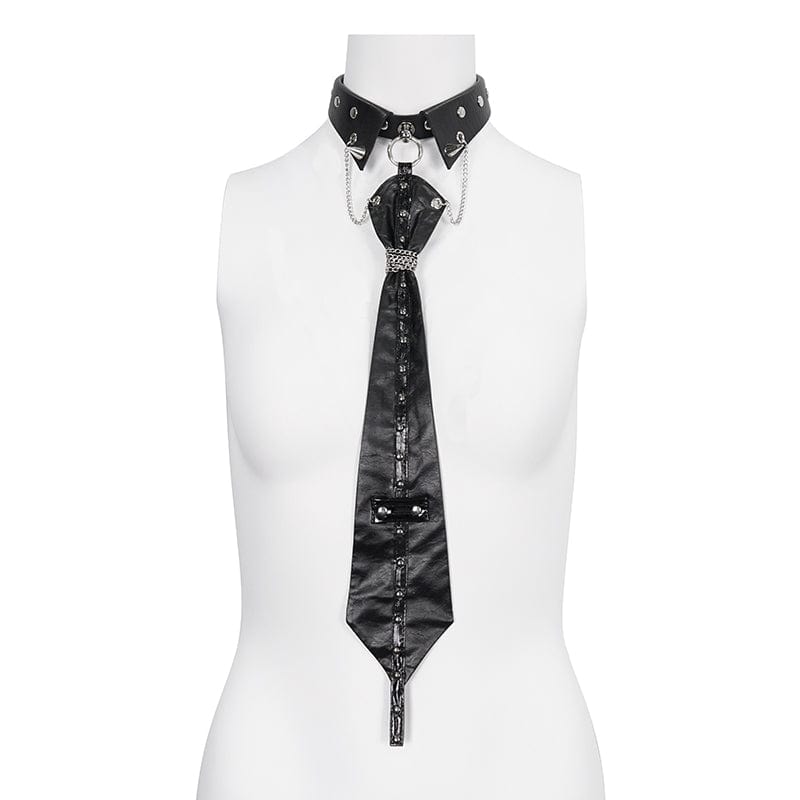 Women's Gothic Studded Faux Leather Tie with Choker - Punk Lovers