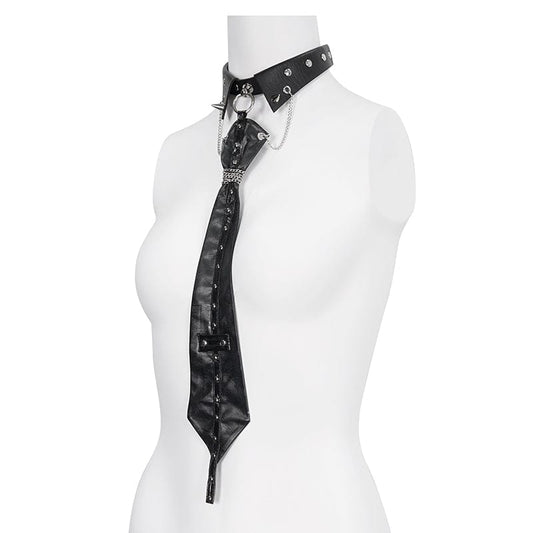 Women's Gothic Studded Faux Leather Tie with Choker - Punk Lovers