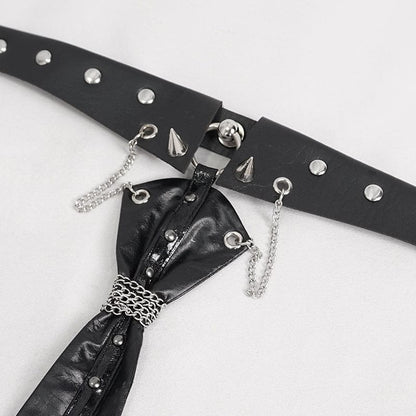 Women's Gothic Studded Faux Leather Tie with Choker - Punk Lovers