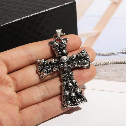 Men's Punk Large Skulls Cross Pendant Necklace