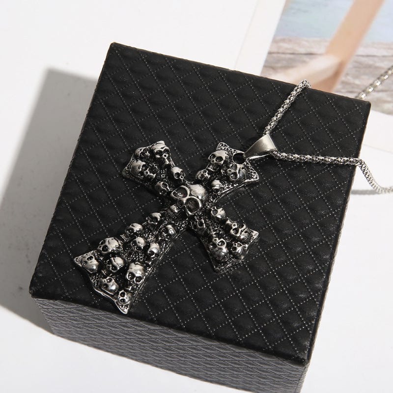 Men's Punk Large Skulls Cross Pendant Necklace