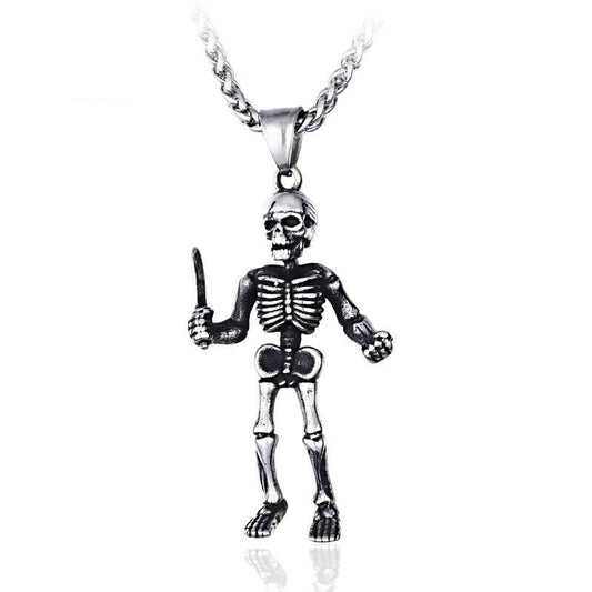 Men's Punk Skull Human Bone Necklace