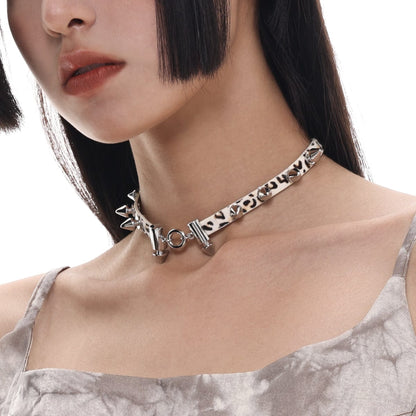 Women's Grunge Rivets Leopard Printed Choker - Punk Lovers