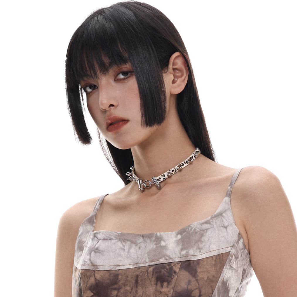 Women's Grunge Rivets Leopard Printed Choker - Punk Lovers