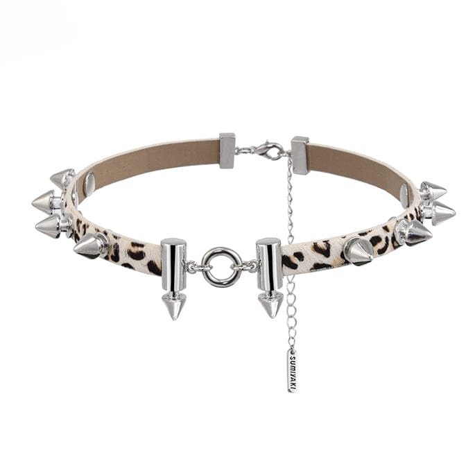 Women's Grunge Rivets Leopard Printed Choker - Punk Lovers