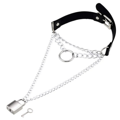 Women's Metal Chain Faux Leather Choker With Lock&Key - Punk Lovers