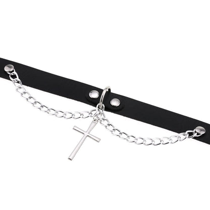 Women's Punk Cross Buckle Choker with Chain - Punk Lovers