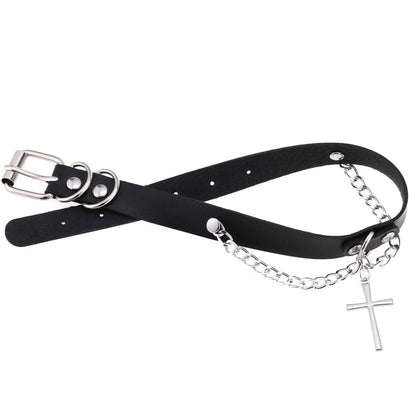 Women's Punk Cross Buckle Choker with Chain - Punk Lovers