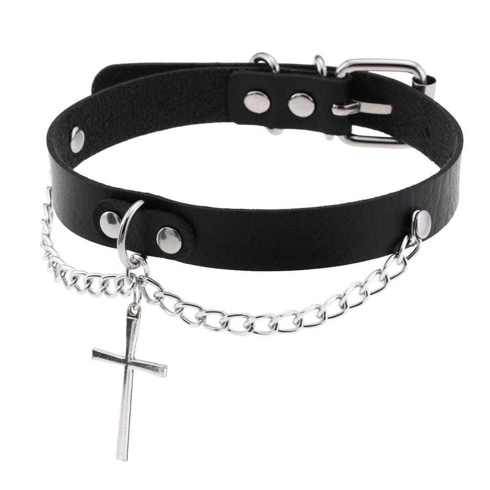 Women's Punk Cross Buckle Choker with Chain - Punk Lovers