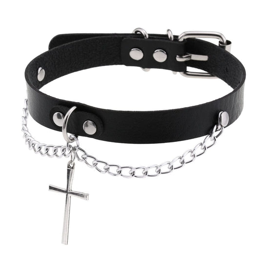 Women's Punk Cross Buckle Choker with Chain - Punk Lovers
