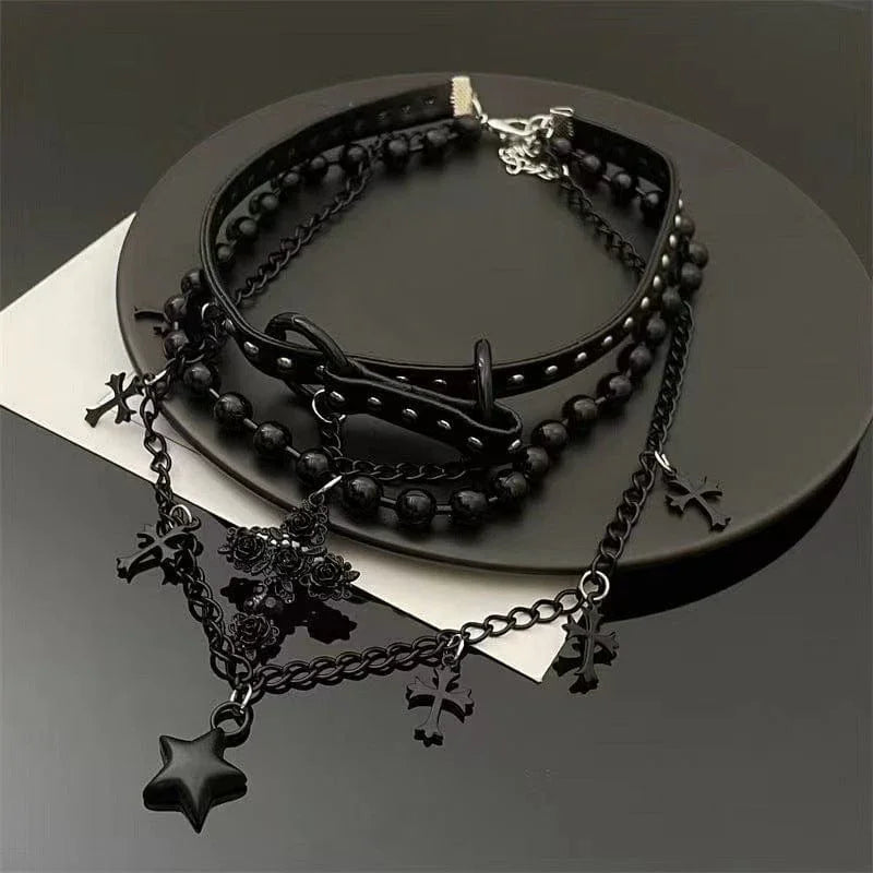 Women's Punk Cross Star Multi-layer Choker - Punk Lovers