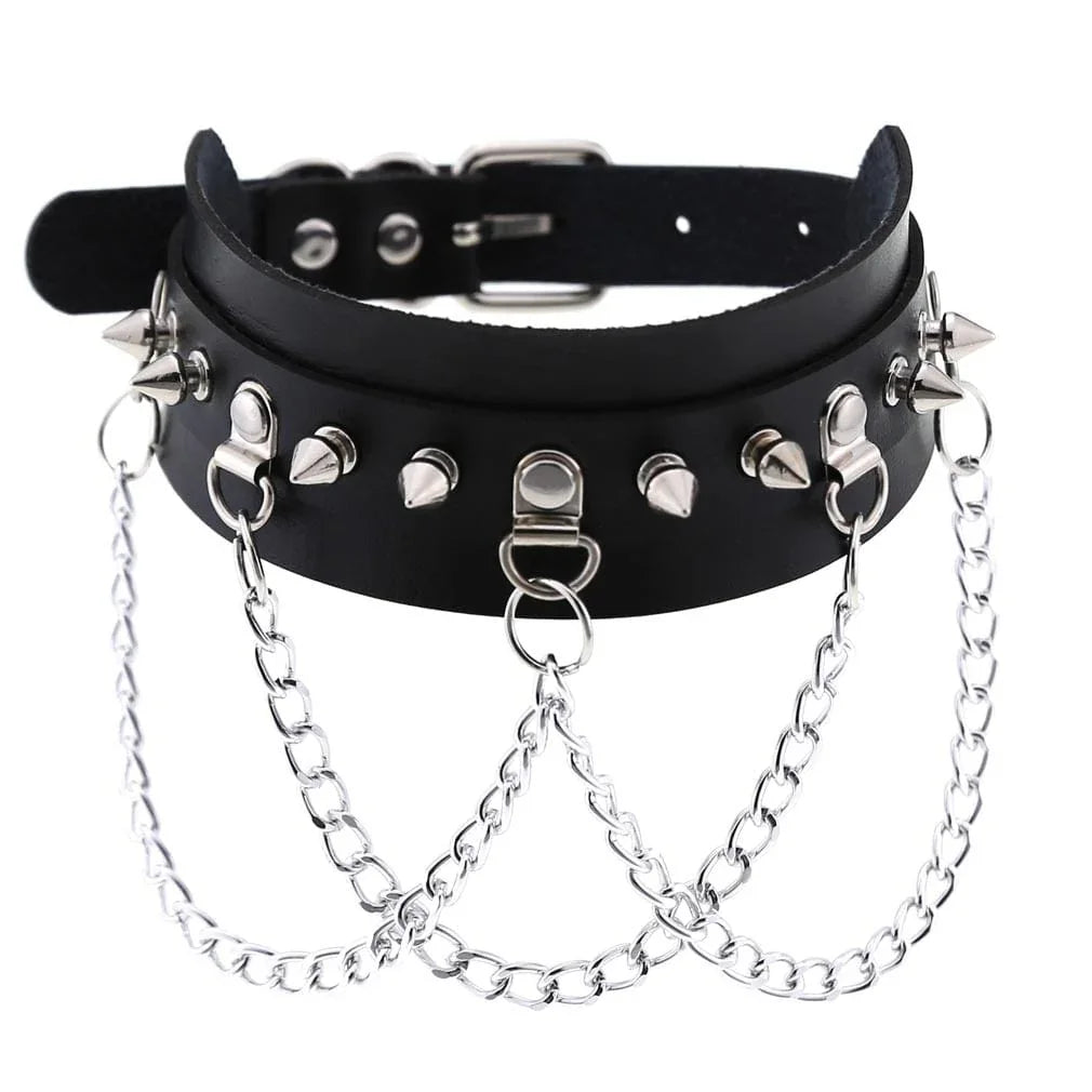 Women's Punk Rivets Chained Choker - Punk Lovers