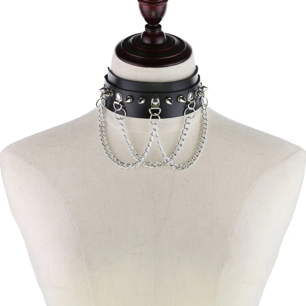Women's Punk Rivets Chained Choker - Punk Lovers