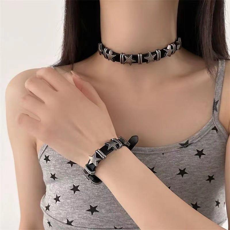 Women's Punk Star Faux Leather Choker - Punk Lovers