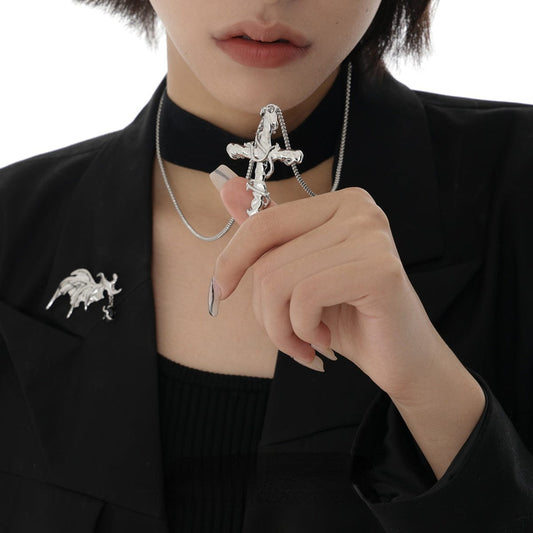 Women's Punk Thorns Cross Necklace - Punk Lovers